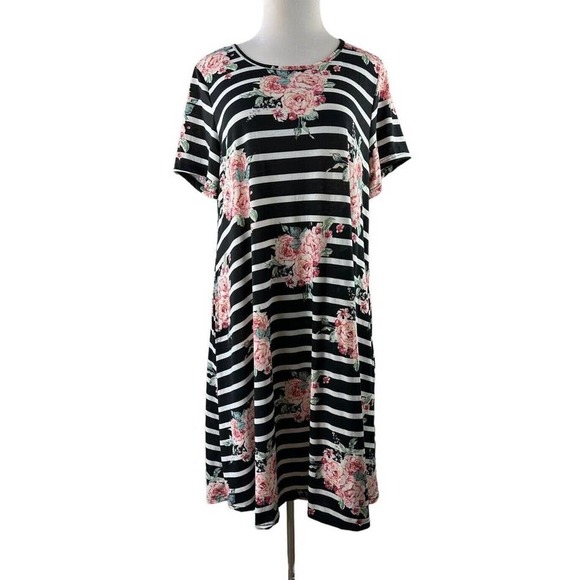 LuLaRoe Dresses & Skirts - Lularoe Jessie Dress Pockets Scoop Neck Stripe Floral Short Sleeve Plus Size 3XL
